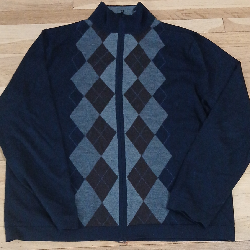 Banana Republic Men's Dark Blue Argyle Zip-Up Sweater L